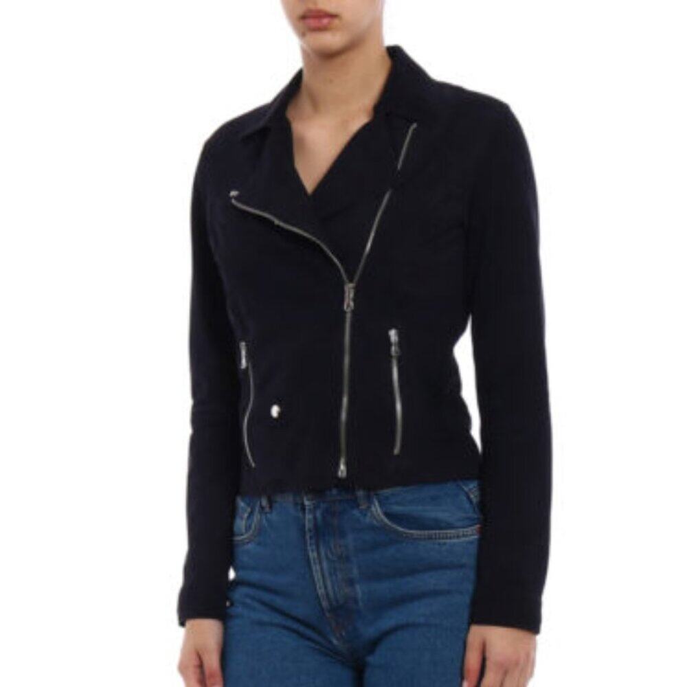 Evereve Black Moto Biker Style Jacket Asymmetrica Silver Zippers Size Medium